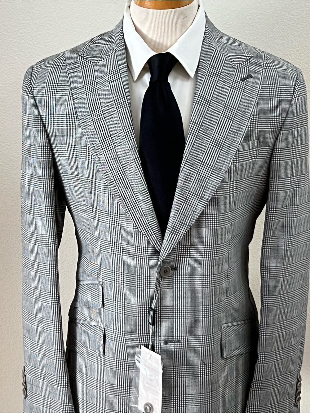 Men's super 150 Cerruti Gray Glen Plaid Prince of wales wool suit